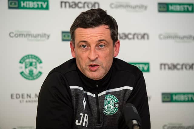 Hibs manager Jack Ross speaks to the media prior to Saturday's clash with Aberdeen. Picture: SNS
