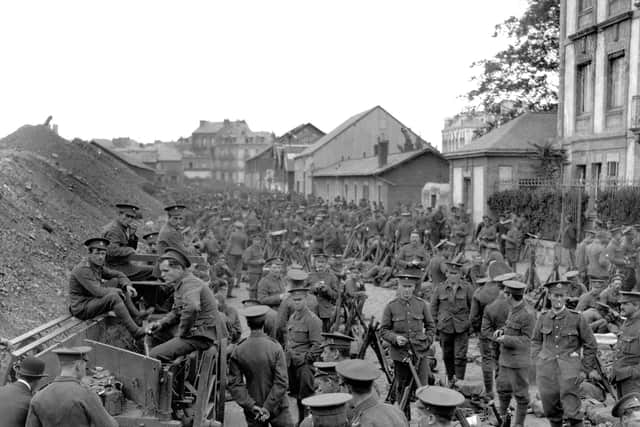 British Expeditionary Force soldiers en-route to Mons in Belgium on August 17, 1914. Picture: PA