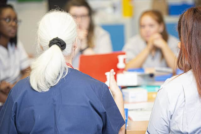 Nursing students practising IM and sub-cutaneous injections.