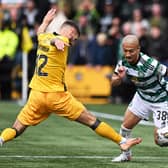 Celtic's Daizen Maeda skips past Jamie Brandon during the 3-0 win over Livingston at the Tony Macaroni Arena. (Photo by Paul Devlin / SNS Group)