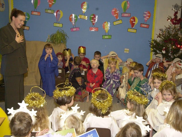 Miss J Wilson can be seen congratulating her pupils on their performance after the Thistle class at Mary Erskines and Stewart’s Melville Junior School performed their nativity. Picture: 8 December 2000