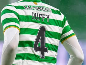 GLASGOW, SCOTLAND - JANUARY 11: Shane Duffy in action for Celtic during the Scottish Premiership match between Celtic and Hibernian at Celtic Park on January 11, 2021, in Glasgow, Scotland. (Photo by Ross MacDonald / SNS Group)