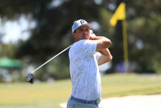 Bryson DeChambeau during a practice round prior to the Masters at Augusta National Golf Club. Picture: Mike Ehrmann/Getty Images.