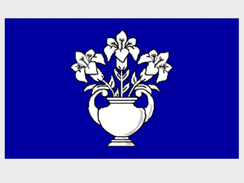 This design dates back to 1673, it depicts three lilies in a vase on a blue field - the heraldic flag is taken from the Dundee council’s coat of arms. The lilies are special Madonna lilies, shaped like a trumpet, they are reminiscent of Mary The Madonna who is one of Dundee’s patron saints.