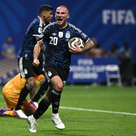 Argentina's Alexis Mac Allister celebrates after Enzo Fernandez scored his team's first goal in the 2-1 win over England. MacAllister can trace his ancestry back to Fife (Picture: Paul Ellis/AFP via Getty Images)