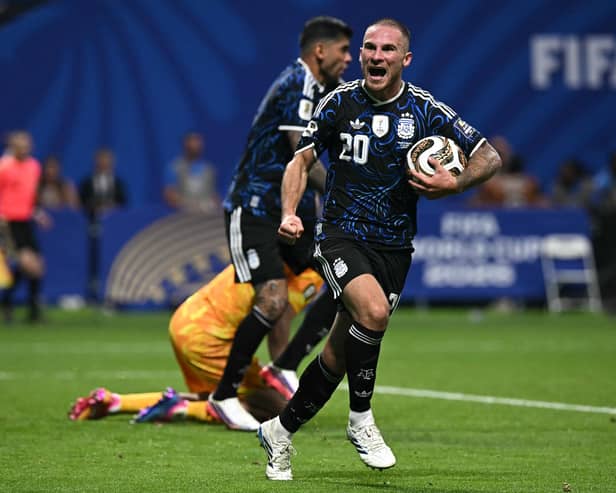 Argentina's Alexis Mac Allister celebrates after Enzo Fernandez scored his team's first goal in the 2-1 win over England. MacAllister can trace his ancestry back to Fife (Picture: Paul Ellis/AFP via Getty Images)