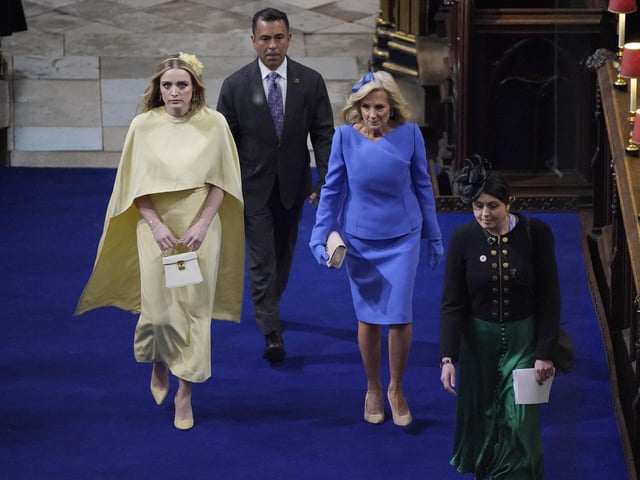 First Lady of the United States, Dr Jill Biden, and her grand daughter Finnegan Biden at the coronation of King Charles III and Queen Camilla at Westminster Abbey