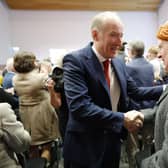Michael Marra shakes hands with a party member after being announced as winner of the Scottish Labour leadership contest (Picture: Jeff J Mitchell/Getty Images)
