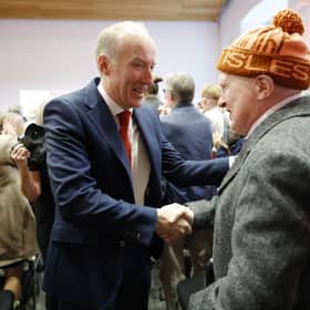 Michael Marra shakes hands with a party member after being announced as winner of the Scottish Labour leadership contest (Picture: Jeff J Mitchell/Getty Images)