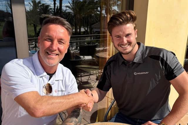 Insurepair managing director Richard O’Donnell (left) with surveyor Liam Taylor in Spain.