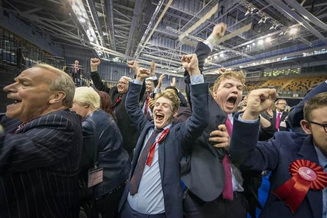 Scottish Labour supporters celebrating at the Glasgow City Council count at the Emirates Arena in Glasgow, in the local government elections.