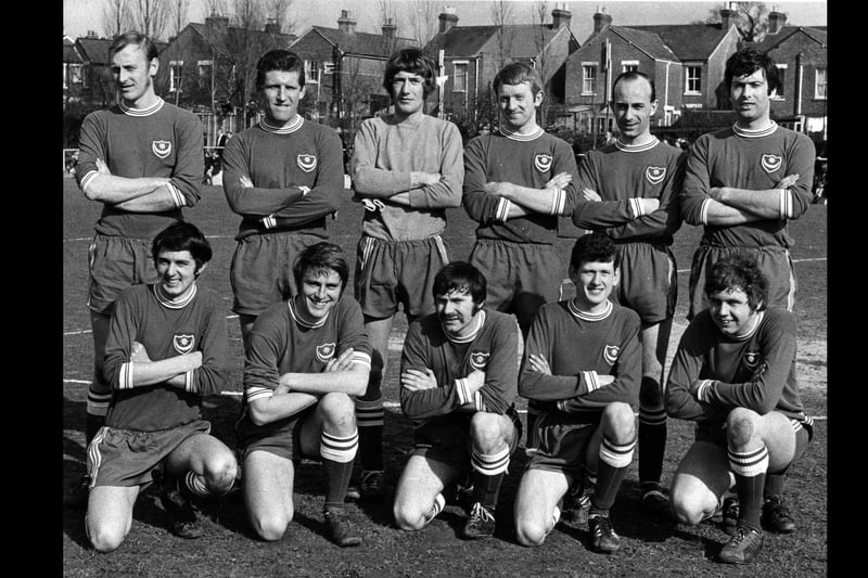 The News Football team 1969
Pictured in 1969 at the home of Waterlooville Football Club, Jubilee Park, is a team made up of The News Employees. The match, against an all star XI was, as I remember, refereed by Fred Dinenage.
Back Row L-R: Mick Dunford,Terry Langford, Roger Davey, Eric Mayers, Alan Perry, Barry Evans
Front Row L-R: Mike Walker, Dick Churn, Trevor Wichello, Tony Symms,  Ian Darke
Picture: Courtesy of Barry Evans