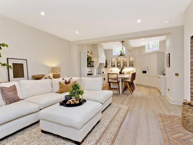 Open plan living room and kitchen.
