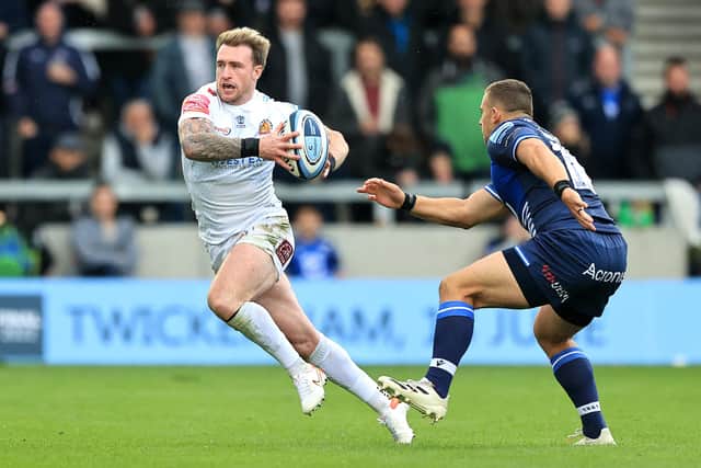 Scotland captain Stuart Hogg is back in action for the Exeter Chiefs and is seen here playing against Sale Sharks. Picture: David Rogers/Getty Images