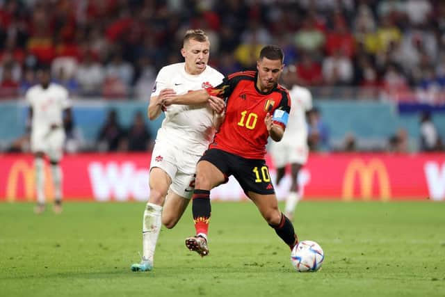 Celtic target Alistair Johnston up against Eden Hazard. (Photo by Catherine Ivill/Getty Images)