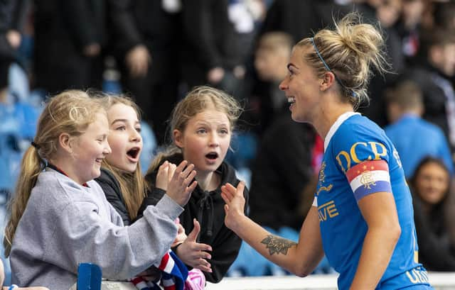 Rangers Nicola Docherty opened the scoring in the 4-0 UEFA Women's Champions League win over PAOK (Photo by Ross MacDonald / SNS Group)