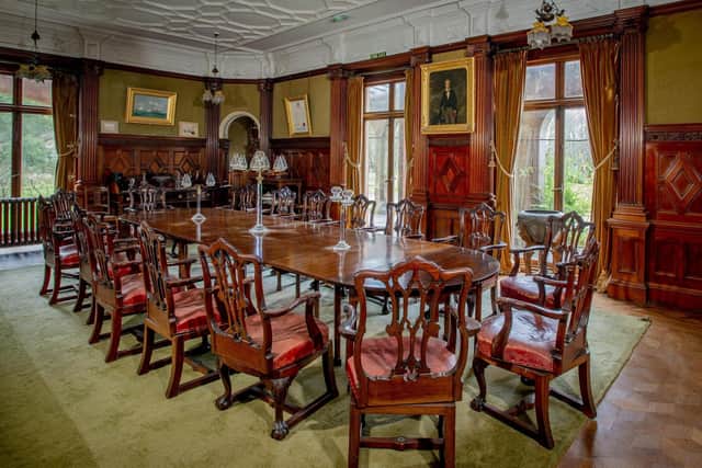 How the dining room looked at Kinloch Castle. Much of the interiors and contents of the castle, which closed to the public in 2015, have been packed away given the deteriorating condition of the building.