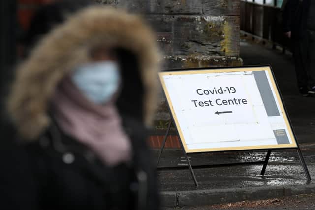 A Covid-19 test centre sign at the entrance to the Glasgow Central Mosque in Glasgow.  Picture: PA Media