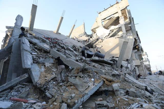 The aftermath of Israeli air strikes in Rafah, Gaza. Despite warnings from US President Biden, Israeli forces have targeted the city of Rafah which is currently home to an estimated million Palestinian refugees.