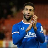 Rangers defender Connor Goldson applauds the away fans after the dramatic 3-2 win over Aberdeen at Pittodrie. (Photo by Craig Williamson / SNS Group)