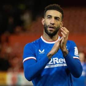 Rangers defender Connor Goldson applauds the away fans after the dramatic 3-2 win over Aberdeen at Pittodrie. (Photo by Craig Williamson / SNS Group)