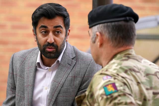 Health Secretary Humza Yousaf  during a visit to the clinical education centre in the Scottish Fire and Rescue Building in Hamilton, Lanarkshire, where he is meeting army personnel to thank them for helping the Scottish Ambulance Service. Picture date: Friday September 24, 2021. PA Photo. Photo credit should read: Andrew Milligan/PA Wire