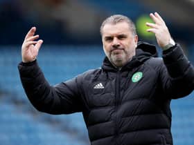 Ange Postecoglou salutes the Celtic fans after the 4-1 victory over Kilmarnock.