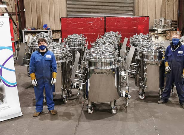 Investment in people, as well as the production of several high-specification vessels for a Covid-19 test kit maker, has helped the company bounce back strongly from a decrease in orders caused by lockdowns. Pictured are Stevie Clark (left) and Aaron Clark (right). Picture: Ross Waite