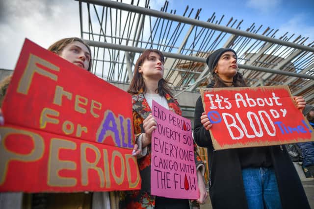 Campaigners and activists at a previous rally outside the Scottish Parliament in support of the Period Products Bill.