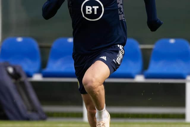 Stuart Armstrong goes through his paces at Scotland's Oriam training centre on Tuesday and the Southampton midfielder maintains "exterior" circumstances will not be a factor in facing an at-war Ukraine, and weren't in the June World Cup play-off. (Photo by Craig Williamson / SNS Group)
