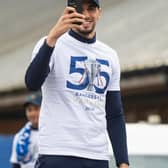 Rangers' Leon Balogun films the celebrations at Auchenhowie as Rangers are crowned champions on March 7, 2021, in Glasgow, Scotland. (Photo by Ross MacDonald / SNS Group)