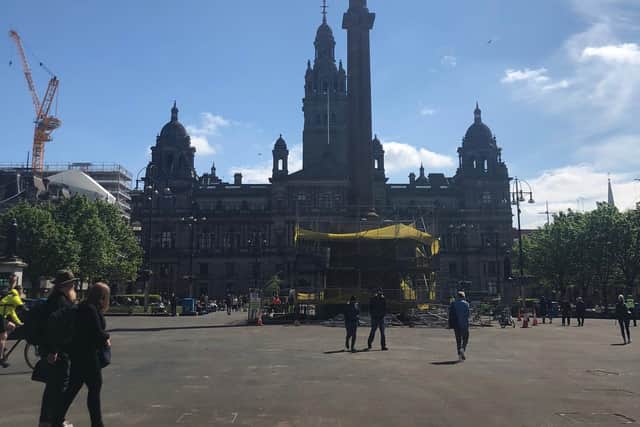 George Square in Glasgow today (May 16) after a night of celebrations and violence in the city centre