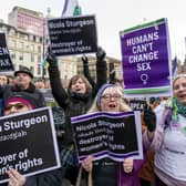 Demonstrators show their support for the UK Government's decision to block Scotland's Gender Recognition Reform Bill in Glasgow earlier this month (Picture: Jane Barlow/PA)