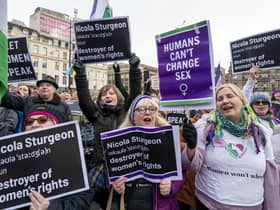 Demonstrators show their support for the UK Government's decision to block Scotland's Gender Recognition Reform Bill in Glasgow earlier this month (Picture: Jane Barlow/PA)