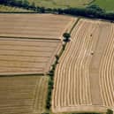 A field of wheat harvested near Cotswold Airport, Gloucestershire
