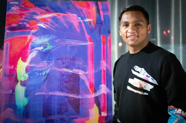 Alfredo Morelos of Rangers attends the opening of The Universe of Colombian Birds immersive art exhibition in Glasgow.