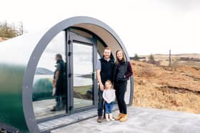 The Laurie family next to one of the Mull pods.