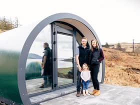 The Laurie family next to one of the Mull pods.