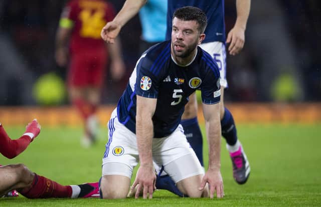 Scotland's Grant Hanley  wants the win over Spain to be bridge to regular victories over such calibre of opponent. (Photo by Ross MacDonald / SNS Group)