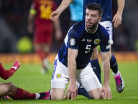 Scotland's Grant Hanley  wants the win over Spain to be bridge to regular victories over such calibre of opponent. (Photo by Ross MacDonald / SNS Group)