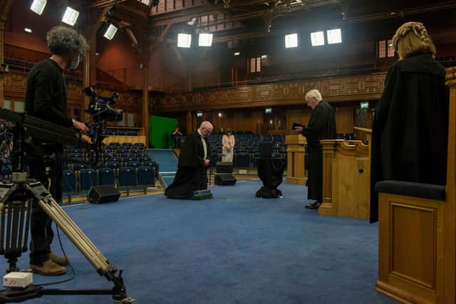 The Right Rev Dr Martin Fair was officially installed as Moderator of the General Assembly of the Church of Scotland in a socially distant ceremony after the full event was cancelled due to the Coronavirus pandemic.