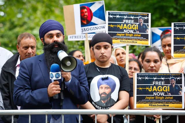 Jagtar Singh Johal (Jaggi) protest at the London Indian Consulate in 2018.