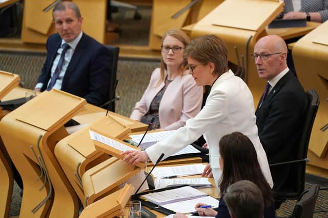 First Minister Nicola Sturgeon during First Minister's Questions at the Scottish Parliament in Holyrood (Photo: Andrew Milligan/PA Wire).