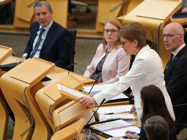 First Minister Nicola Sturgeon during First Minister's Questions at the Scottish Parliament in Holyrood (Photo: Andrew Milligan/PA Wire).