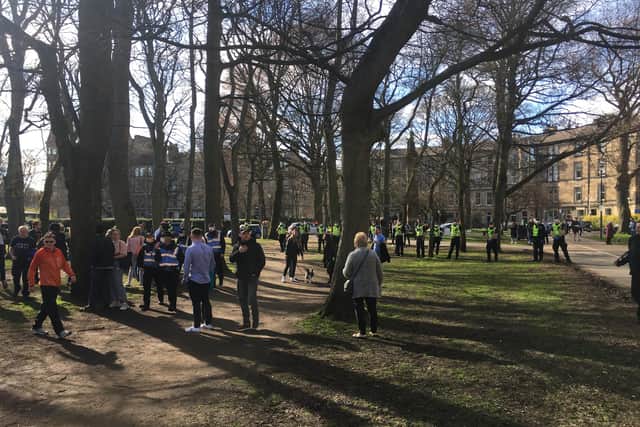 Around 200 protesters took part in the march through the Meadows in Edinburgh.