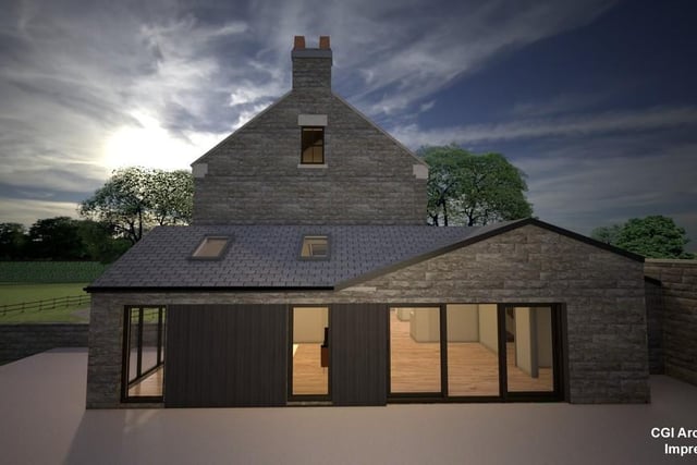 An architect's impression from the side of the self-contained annexe, and its stylish design.