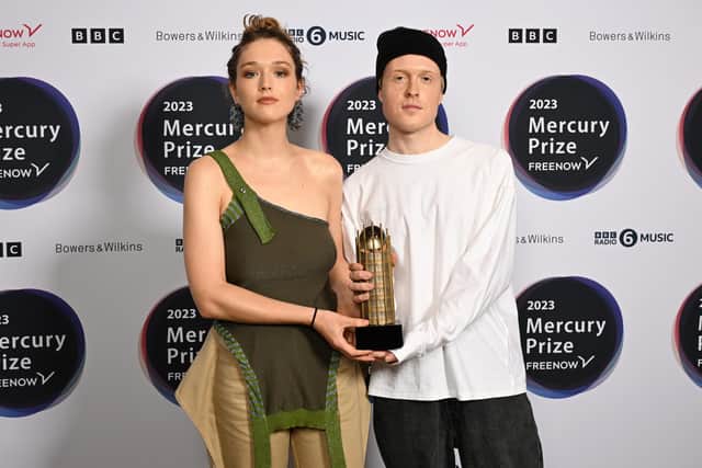 Georgia Ellery and Taylor Skye of Jockstrap attend the photocall at The 2023 Mercury Prize Launch at Langham Hotel, London, on 27 July 2023 PIC: Jeff Spicer/Getty Images
