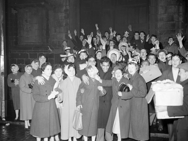Celebrating Hogmanay at Edinburgh's Tron Kirk in 1959.