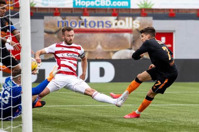 Ianis Hagi scores for Rangers during their first visit of the season to Hamilton Accies last August. The Premiership leaders return on Sunday looking to extend their unbeaten league record. (Photo by Craig Williamson / SNS Group)