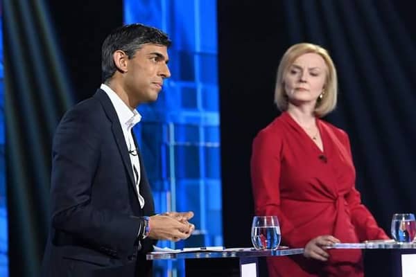 Rishi Sunak and Liz Truss taking part in Britain's Next Prime Minister: The ITV Debate